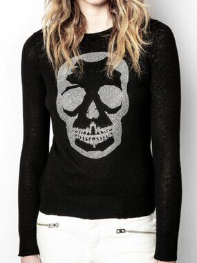 NWT $348 Zadig & Voltaire MISS Black Skull Dis Cashmere Knit Sweater